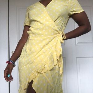 Yellow Polka- dot wrap dress